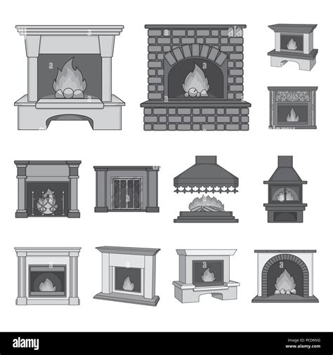 Different Kinds Of Fireplaces Monochrome Icons In Set Collection For