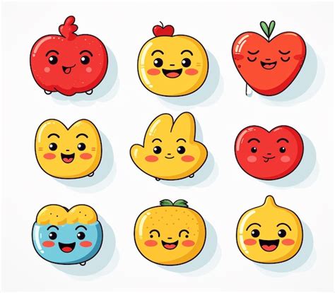 Frutas Y Verduras De Dibujos Animados Con Caras Y Ojos Con Diferentes