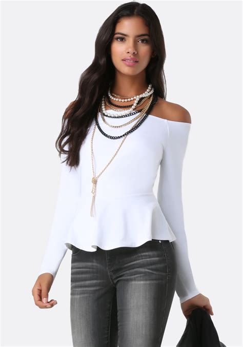 Lyst Bebe Off Shoulder Peplum Top In White