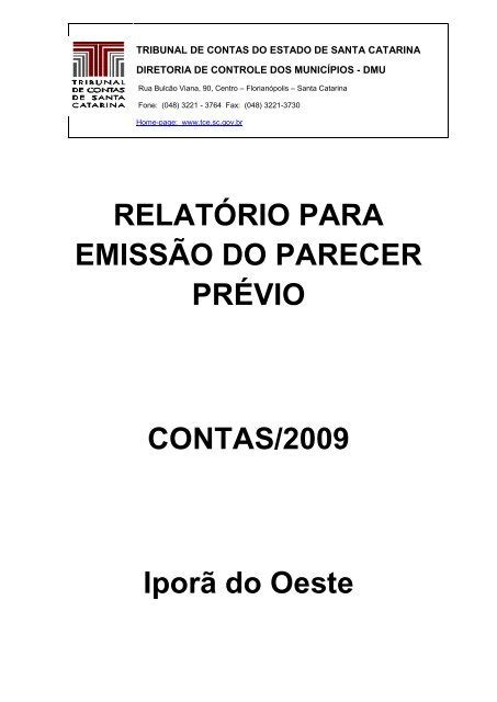 Relat Rio Para Emiss O Do Parecer Pr Vio Contas