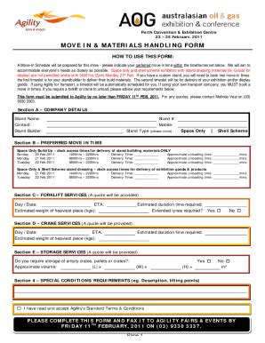 Fillable Online Move In Materials Handling Form T C Doc Fax Email