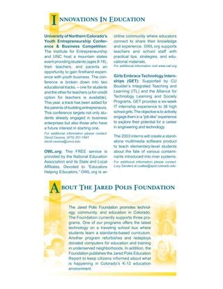 Jared Polis Foundation Education Report Spring 2003 | PDF