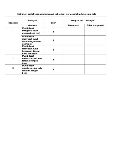 PDF Instrumen Pentaksiran Untuk Menguji Kebolehan Mengenal Abjad Dan