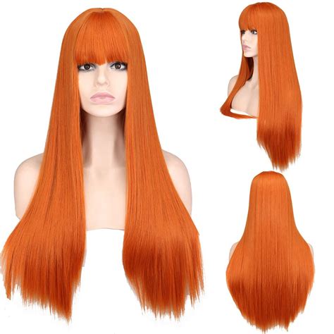 Long Black Wig Cosplay Bangs Long Straight Bangs Wig Pink Black Pink Wig Bangs Synthetic