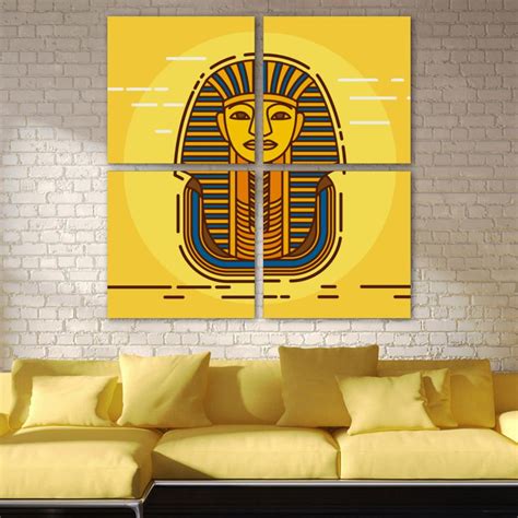 Ownta Vintage Egypt Pharaoh Yellow Pattern 4pc Frameless Canvas Wall