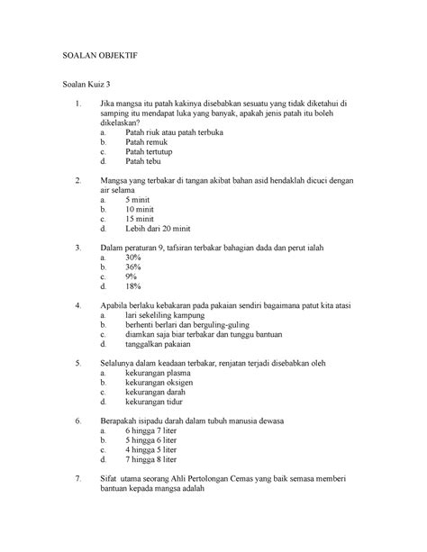 Soalan Kuiz 3 Pp Abc Soalan Objektif Soalan Kuiz 3 Jika Mangsa Itu Patah Kakinya