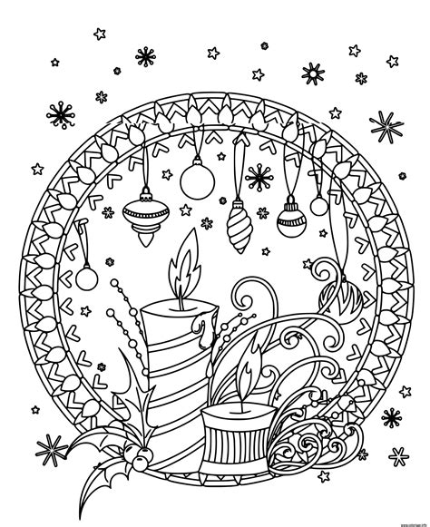 Coloriage Bougie Et Decorations De Noel Mandala JeColorie