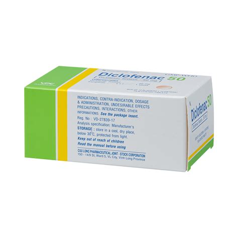 Diclofenac 50mg Hộp 10 Vỉ X 10 Viên Dược Cửu Long Cevpharma Ghch Kim