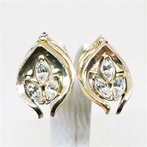 Rhinestone Earrings Vintage Coro Signed Gold Tone Clear