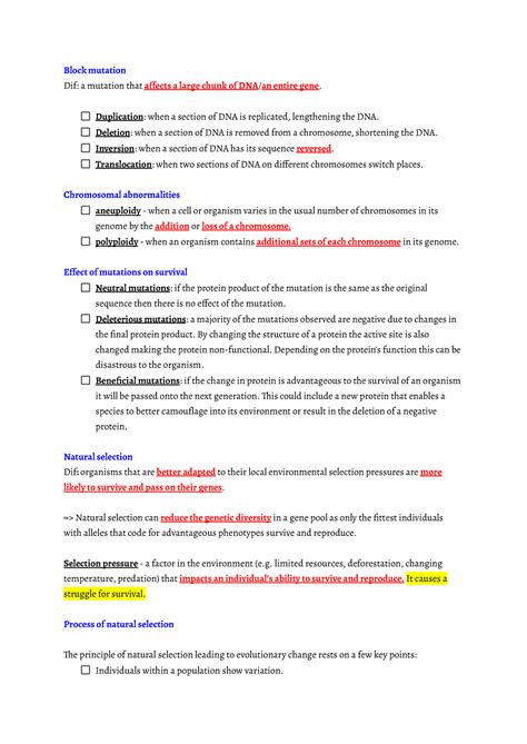 Bio Note Vce Biology Unit 3 4 Notes Block Mutation Dif A Mutation That Afects A Large Chunk