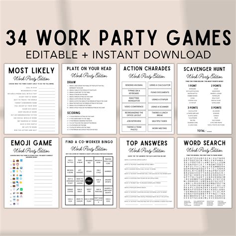 Editable Office Party Games Work Party Games Team Meeting Games Icebreaker Games Staff Games