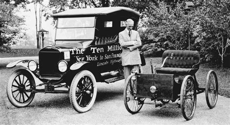 Henry Ford with his Quadricycle and a Model T. Via My Auto World