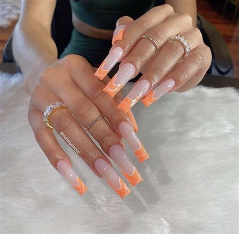 Pin By R Jae On Claws Orange Acrylic Nails Square Acrylic Nails