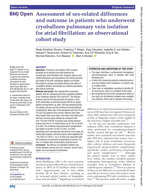 Pdf Assessment Of Sex Related Differences And Outcome In Patients Who