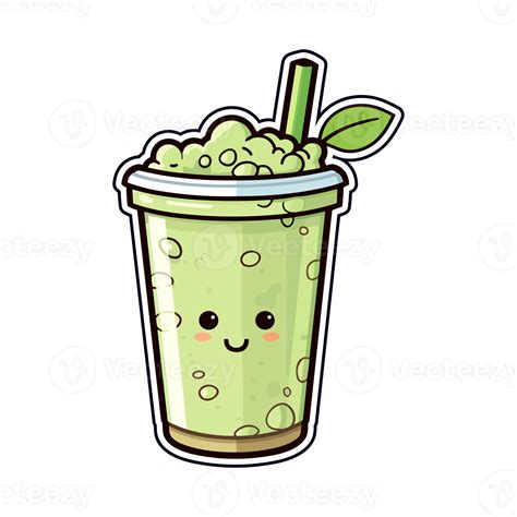 Iced Matcha Latte Sticker Cool Colors Kawaii Clip Art Illustration