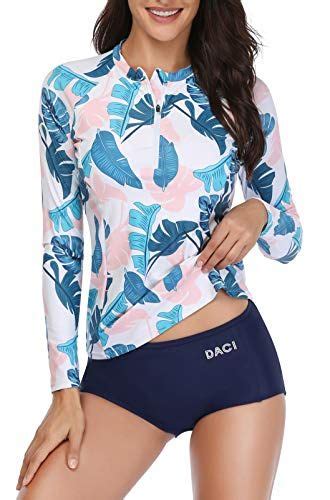 Daci Women 2 Piece Rash Guard Long Sleeve Zipper Bathing Suit With