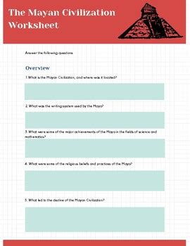 Mayan Civilization Worksheet By Mr P Worksheets Tpt