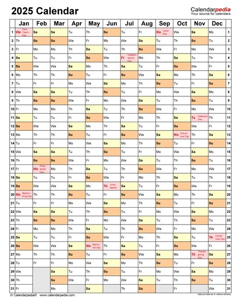 Excel calendar template 2025