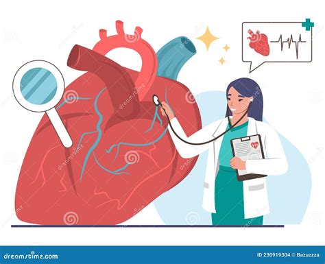 Doctor Cardiologist Examining Human Heart With Stethoscope Vector