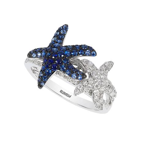 Effy Seaside 14k White Gold Blue Sapphire And Diamond Starfish Ring 087