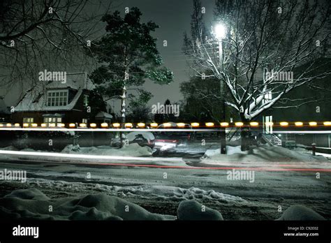 Time Lapse View Of Snow Covered Street Stock Photo Alamy