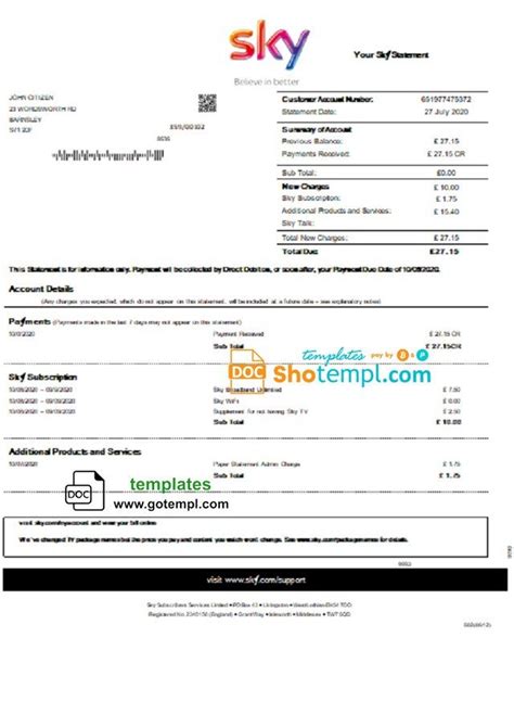 Uk Sky Utility Bill Statement Template Statement Template Bill