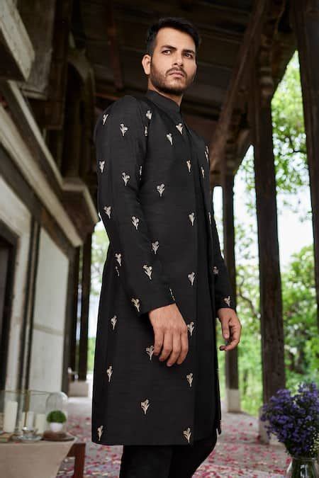 Buy Black Embroidered Sherwani And Kurta Set For Men By Prathyusha