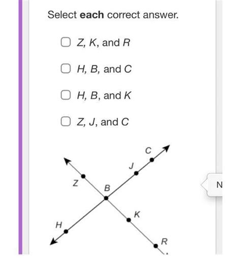 Which Sets Of Points Are Collinear Select Each Correct Answer O Z K And R Oh B And C Oh B