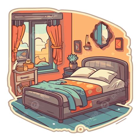 Quarto Estilo Cartoon Com Cama Vetor Png Quarto Adesivo Desenho