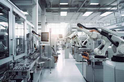 View Of Factory Floor With Robotic Arms And Hands Performing Precise