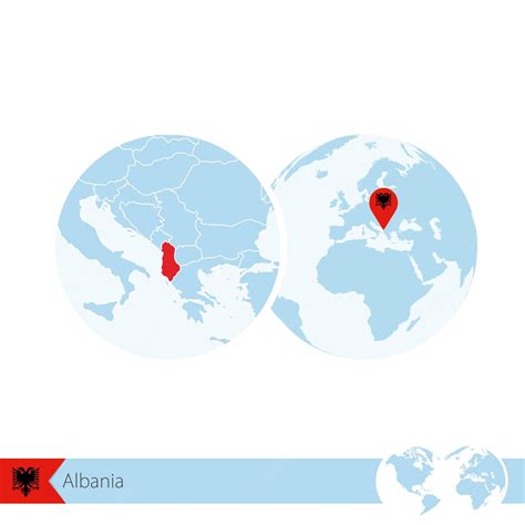 Albânia No Globo Do Mundo Com Bandeira E Mapa Regional Da Albânia