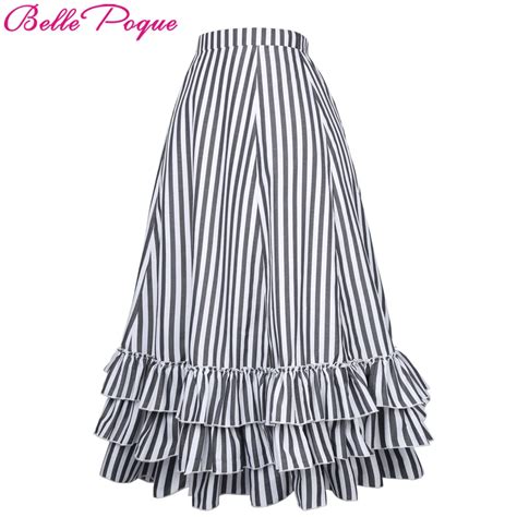 Belle Poque Womens Skirts 2017 Retro Vintage Steampunk Victorian Gothic Women Striped Long Sexy