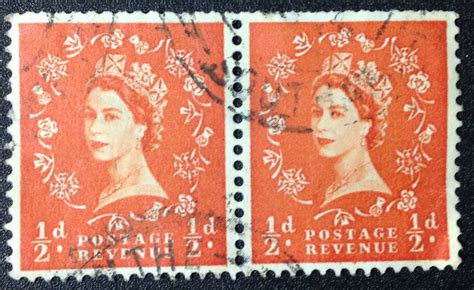 GB Stamp SG 540 317 Used 1955 1 2d Queen Elizabeth II Wilding