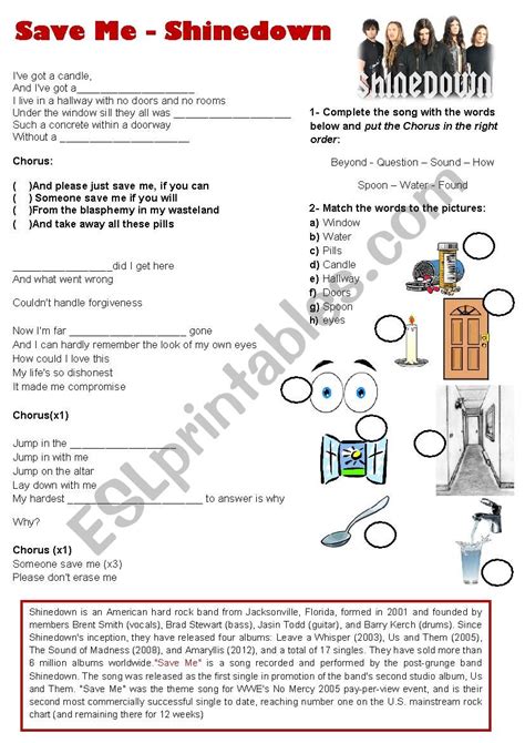 Song Save Me Shinedown Simple Present Drugs Esl Worksheet By