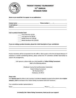 Fillable Online TRIDENT FISHING TOURNAMENT 51ST ANNUAL SPONSOR FORM Fax