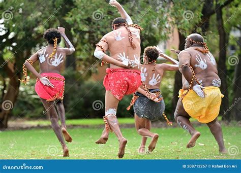 Aboriginal Australians Men Dancing Traditional Dance During Australia