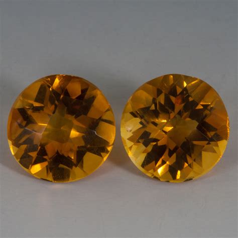 Carat Round Citrine Pair Mm Checkerboard Cut