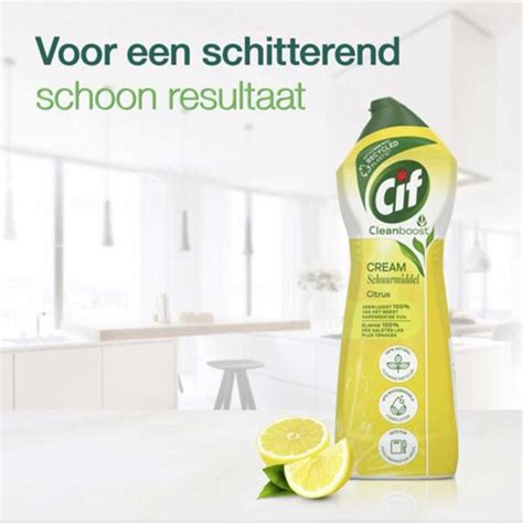 Cif Schuurmiddel Cleanboost Cream Citrus Voordeelverpakking 8 X 750ml