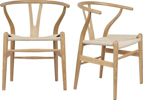 Tomile Indoor Wooden Weave Dining Chair Set Of 2 Mid Century Y Chair