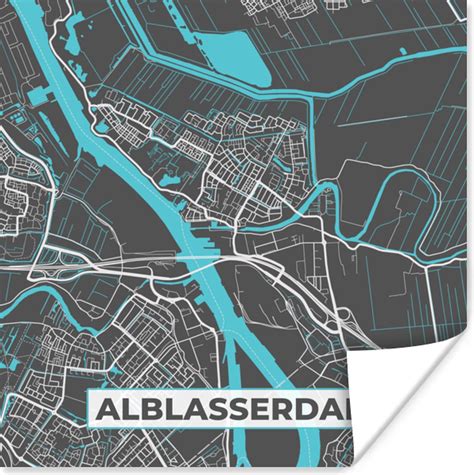 Poster Alblasserdam Stadskaart Kaart Plattegrond 100x100 Cm XXL