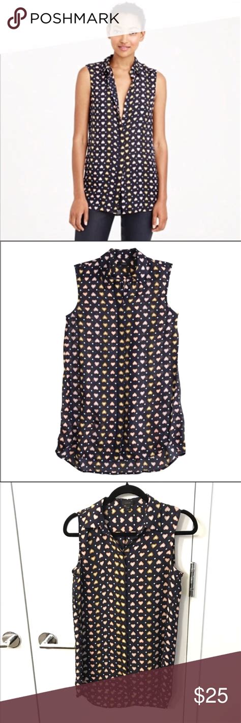 J Crew 100 Silk Sleeveless Blouse In Heart Dot Clothes Design