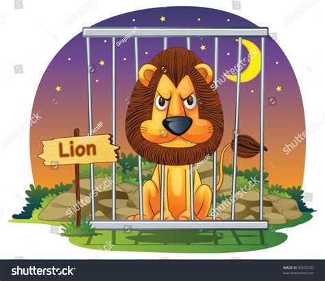 Lion In A Cage At Night Stock Vector Illustration 30225205 Shutterstock