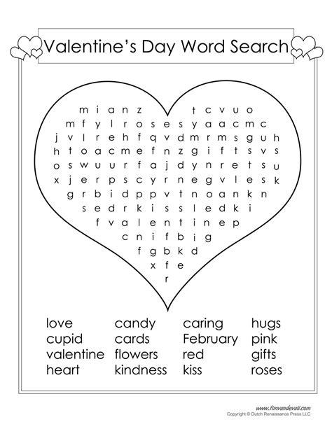 Valentines Day Word Search Printable Tims Printables