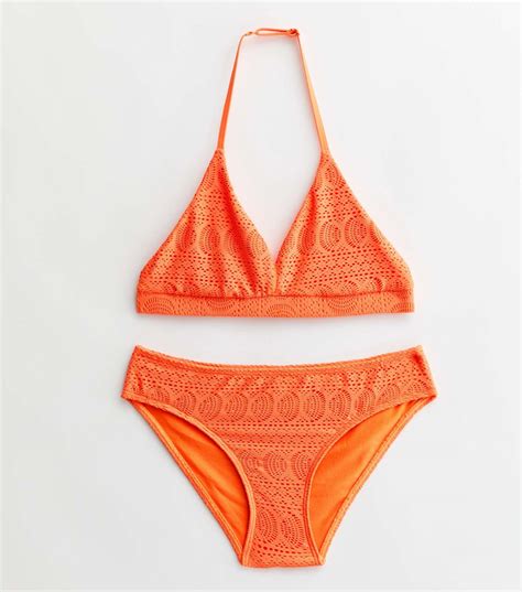 Girls Orange Lace Triangle Bikini Set New Look