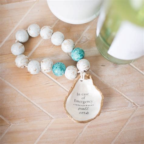 Wine Bottle Charm Oyster Shell In Case Of Emergency Pull Cork Hostess