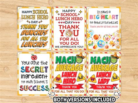 School Lunch Hero Day Sign Set Of 10 Printable School Lunch Hero Thank