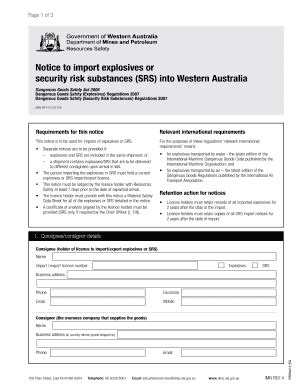 Fillable Online Dmp Wa Gov Notice To Import Explosives Or Security Risk