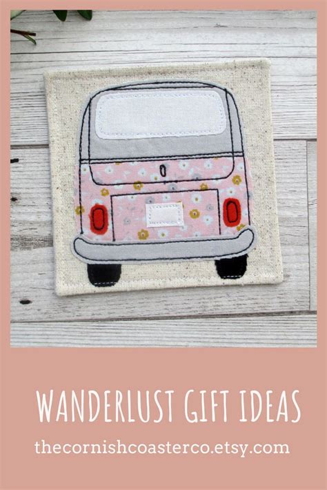 A Pink And White Vw Bus With The Words Wanderlust Gift Ideas On It