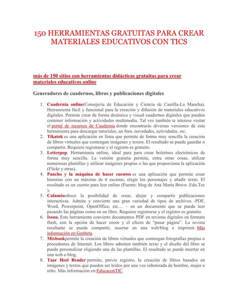 150 Herramientas Gratuitas Para Crear Materiales Educativos Con Tics Pdf