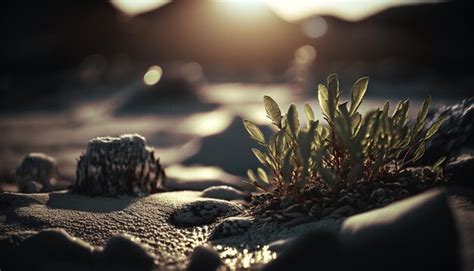 Um Close Up De Uma Cena De Deserto Uma Pequena Planta Crescendo Na